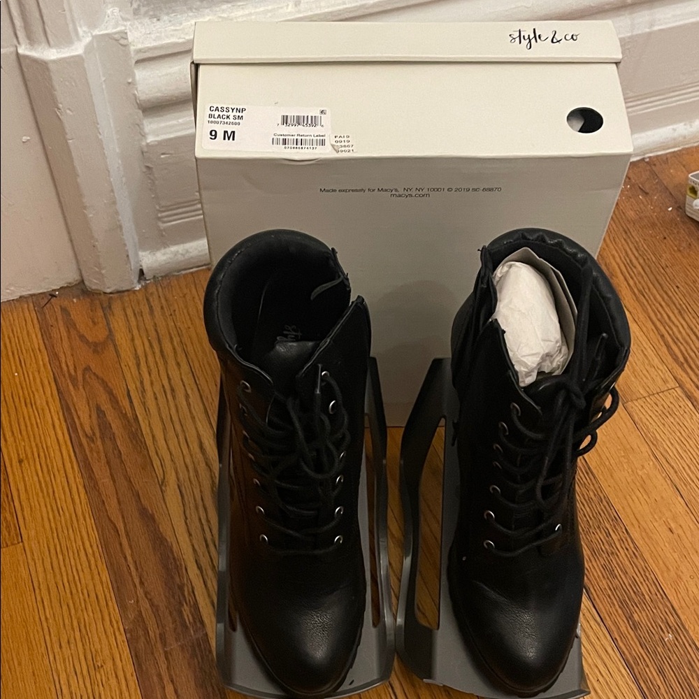 Style & Co. Women's Black Lace-Up Ankle Booties